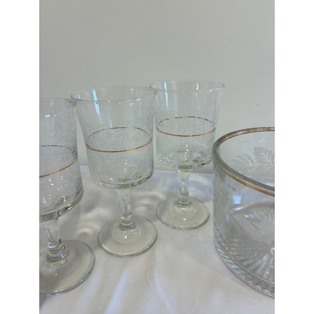 1960s Vintage Bartlett Collins Etched Glass Goblets & Ice Bucket Set – 9 Pieces For Sale - Image 5 of 15