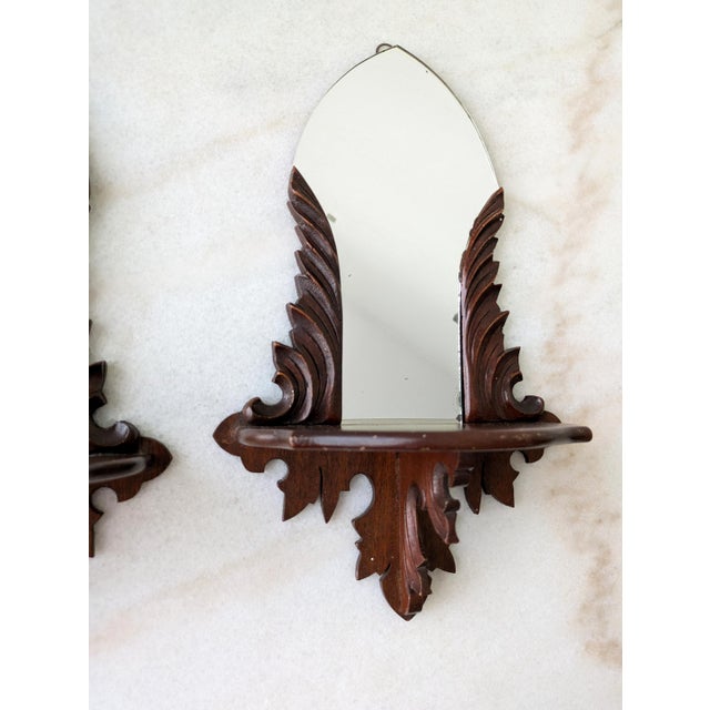 Early 20th Century Antique Victorian Style Mirrored Walnut Curio Shelves, a Pair For Sale - Image 5 of 7