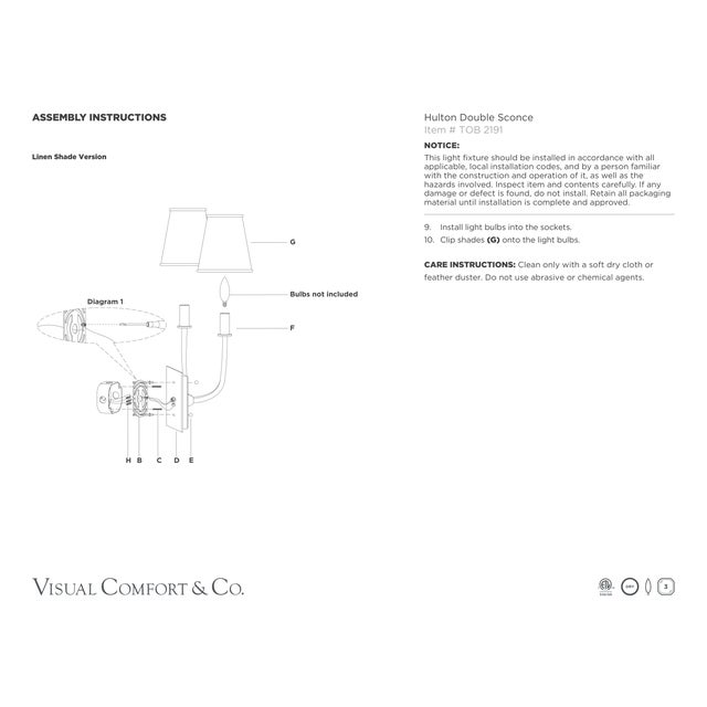 Visual Comfort Thomas O'Brien for Visual Comfort Signature Hulton Double Sconce in Bronze with Crystal Backplate with Linen Shades For Sale - Image 4 of 4
