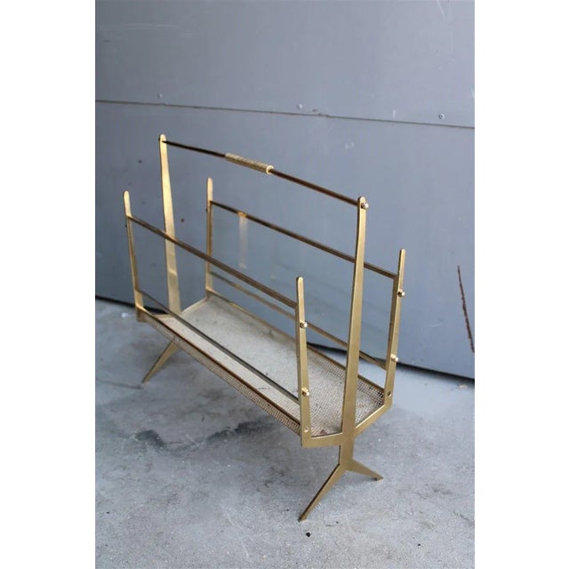 Solid Brass & Metal Perforated Magazine Stand, 1950s For Sale - Image 9 of 10