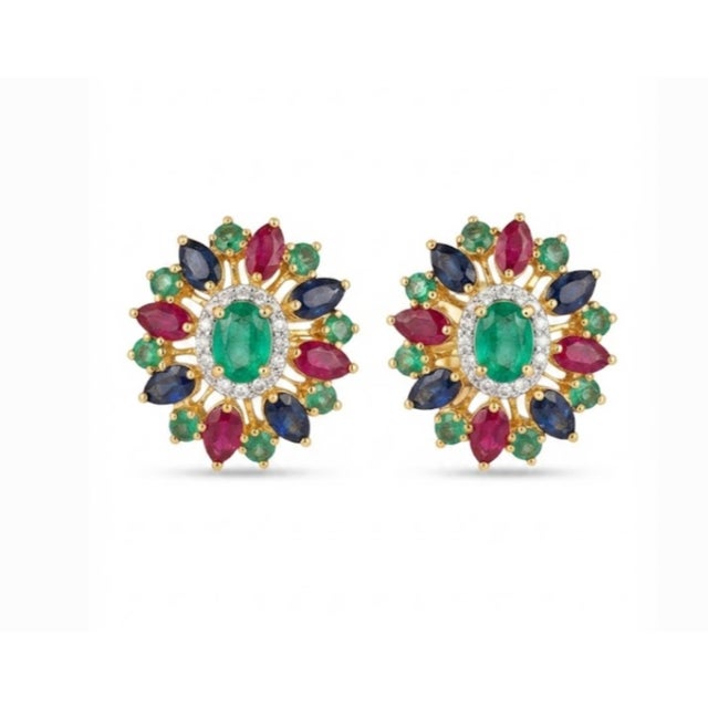 2020s Natural Emerald, Ruby, Sapphire, & Diamond Earring in 14k Gold For Sale - Image 5 of 8