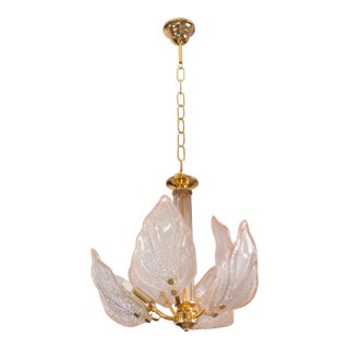 1970 Franco Luce Style Murano Style Chandelier Pink Leaves For Sale