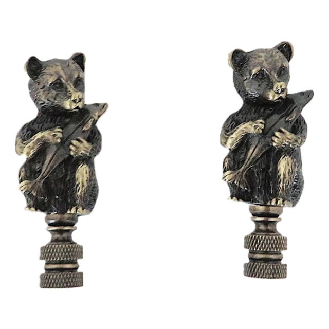 Pair of Bears Fish Lamp Finials For Sale