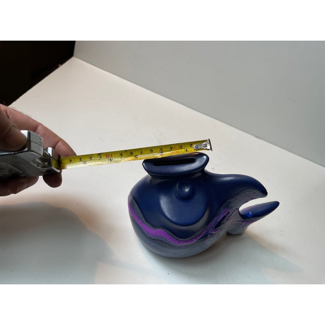 Blue Danish Modern Glazed Ceramic Fish Money Bank by Robert Manz for Knabstrup, 1970s For Sale - Image 8 of 9