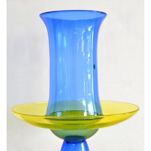 Seguso 1960s Seguso Italy Blue & Yellow Murano Art Glass Vase For Sale - Image 4 of 9