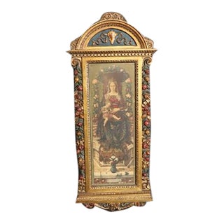 Madonna Della Candeletta by Carlo Crivelli Lithograph Carved Polychromed Frame For Sale