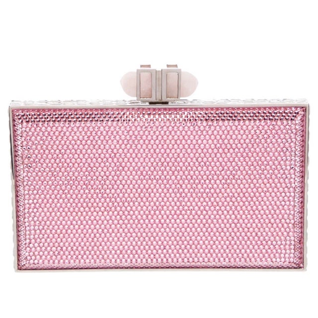 2020s Judith Leiber Rose Quartz Crystal Minaudiere Evening Clutch Shoulder Bag For Sale - Image 9 of 10