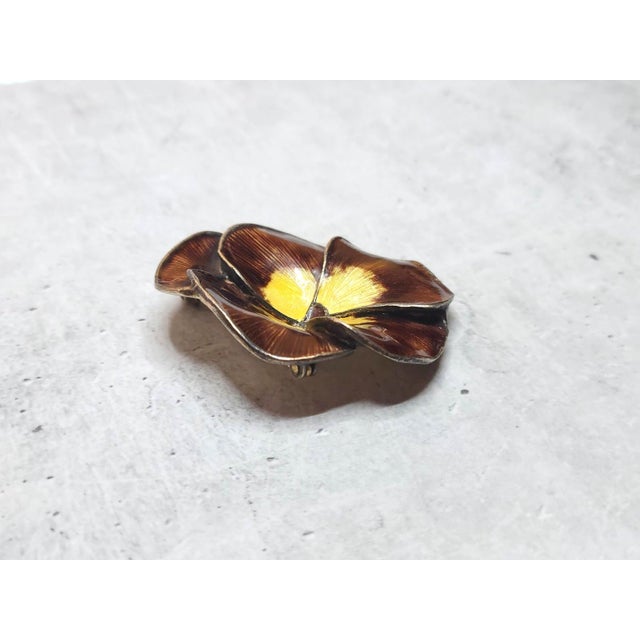 This vintage sterling silver enamel (guilloche) pansy brooch by Finn Jensen of Norway. The brooch is approximately 1.8" x...