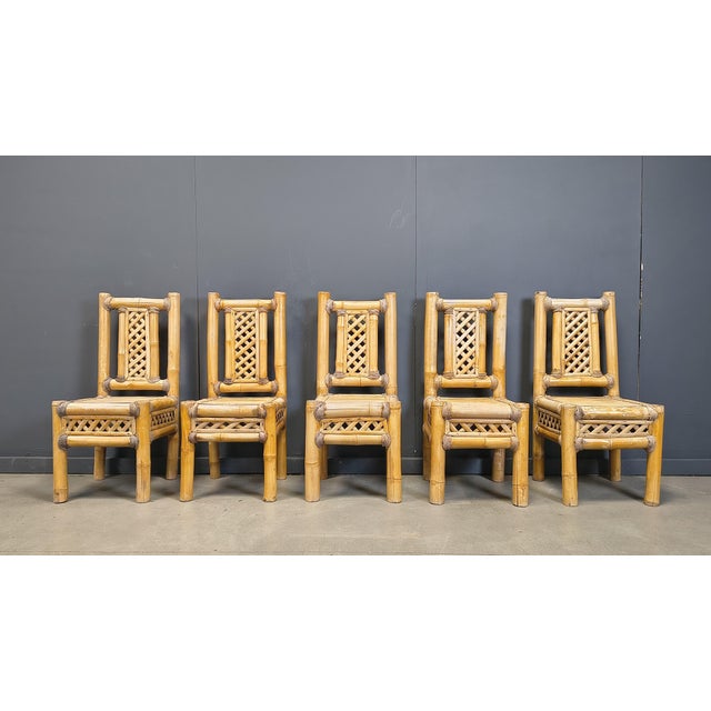 Boho Chic Chunky Bamboo Dining Chairs, 1960, Set of 5 For Sale - Image 13 of 16