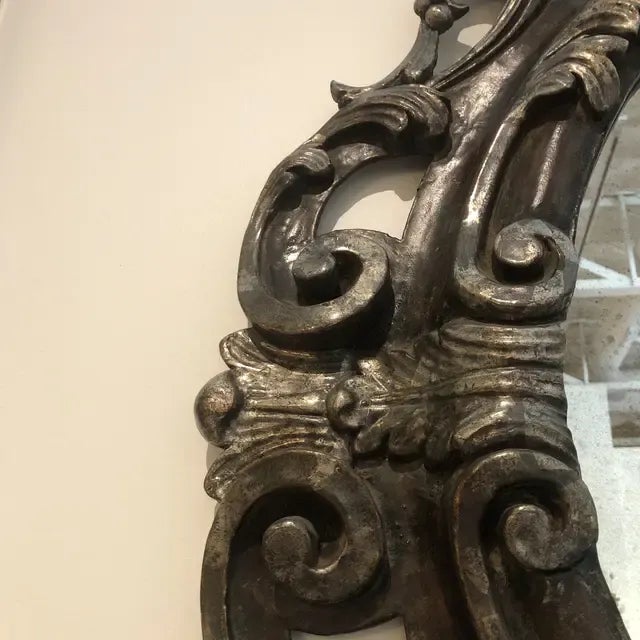 Silver 1990s Italian Carved Wooden Oval Mirror For Sale - Image 8 of 9