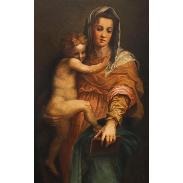 Follower of Raphael, Antique Painting of Madonna & Child, 19th Century, Oil on Canvas For Sale - Image 3 of 14