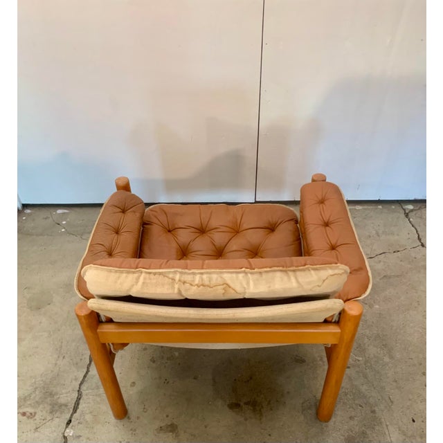 1980s Tan Leather "Irevik" Armchair and Ottoman Designed by Sture Eng and Kjell Nordin for Ikea For Sale - Image 10 of 17