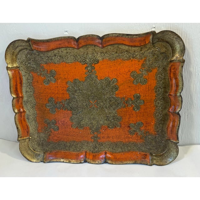 Italian Vintage Rectangular Italian Florentine Gilt Wood Tray For Sale - Image 3 of 4