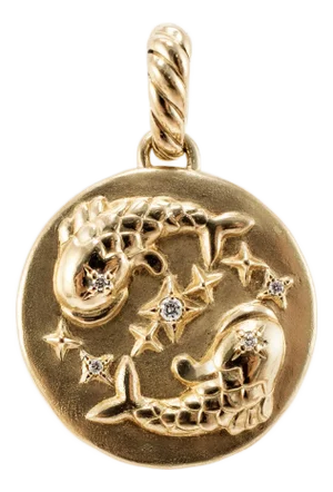 David Yurman 18k Yellow Gold 0.03ct Round Diamond Pisces Amulet Charm Pendant
