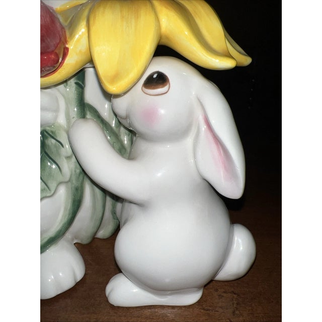 Fitz and Floyd Vintage MCM Fitz & Floyd Rare 'Bunny Blooms' Spring Easter Cookie Jar For Sale - Image 4 of 6