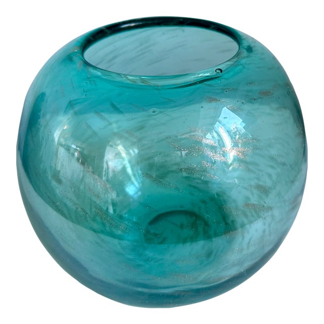 Italian Murano Aqua Art Glass Vase 1960s Mid Century Modern For Sale
