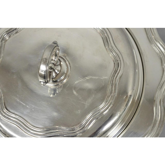 Vintage Sheffield Round Scalloped Silver Plated Covered Divided Serving Dish For Sale - Image 9 of 16
