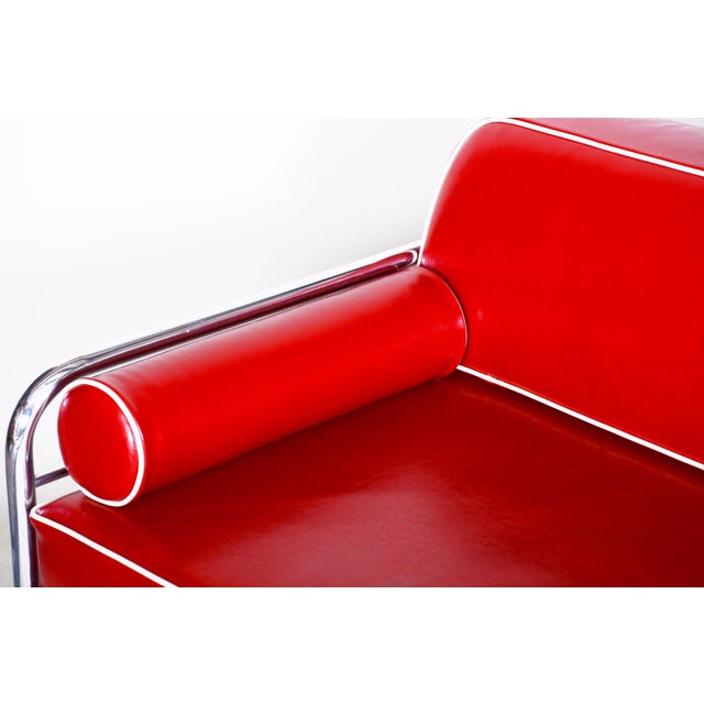 Bauhaus Sofa in Chrome and Leather attributed to Hynek Gottwald, Czech, 1930s For Sale - Image 4 of 12