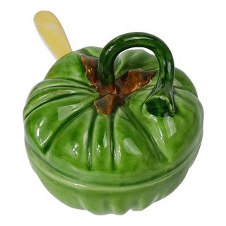 Italian Majolica Gravy Boat in the Shape of a Green Tomato attributed to Italica Ars, 1970s For Sale