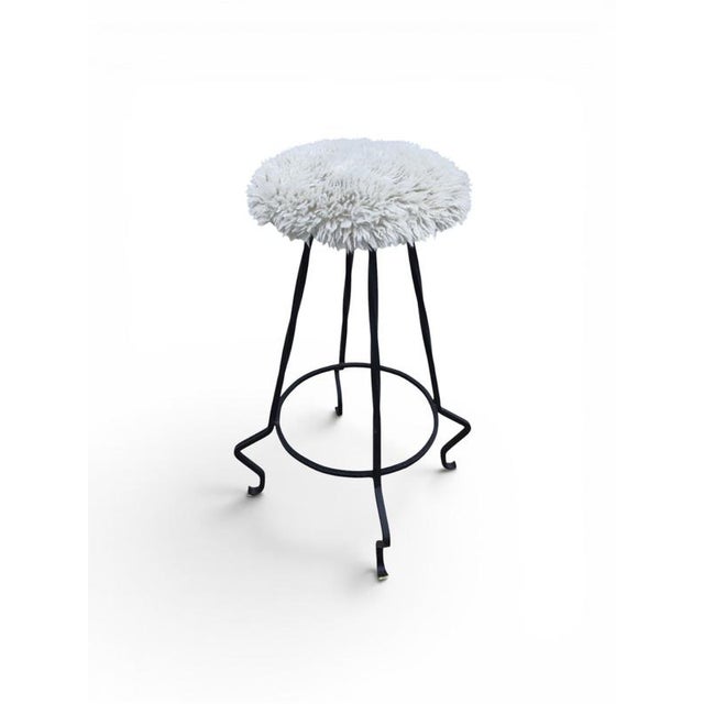 Steel and Wool Barstools, Set of 3 For Sale - Image 5 of 6