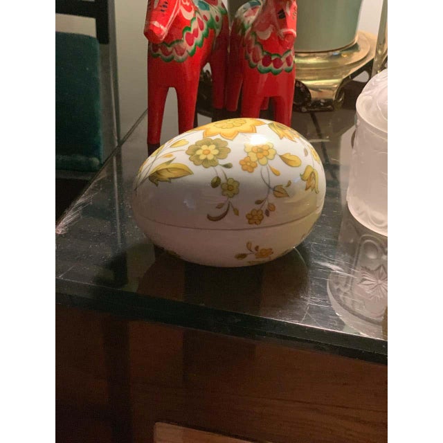 Mid 20th Century Mid 20th Century Vintage Limoges Hand Painted Porcelain Yellow Floral Egg Trinket Box, France For Sale - Image 5 of 5
