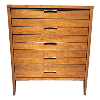 Vintage Mid Century Modern Tall Highboy Dresser by Lane in Tuxedo Design, Attributed For Sale