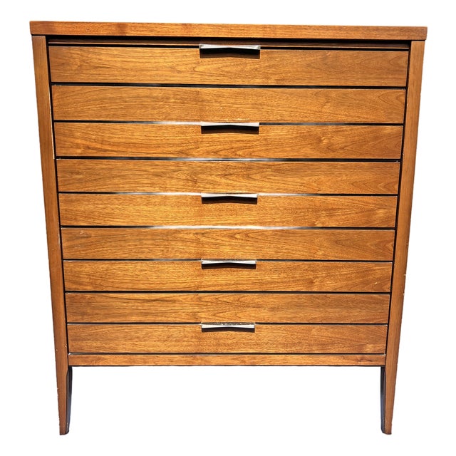 Vintage Mid Century Modern Tall Highboy Dresser by Lane in Tuxedo Design, Attributed For Sale