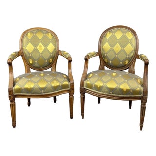 Late 19th Century Louis XVI Style Carved Wooden Armchairs, Set of 2 For Sale