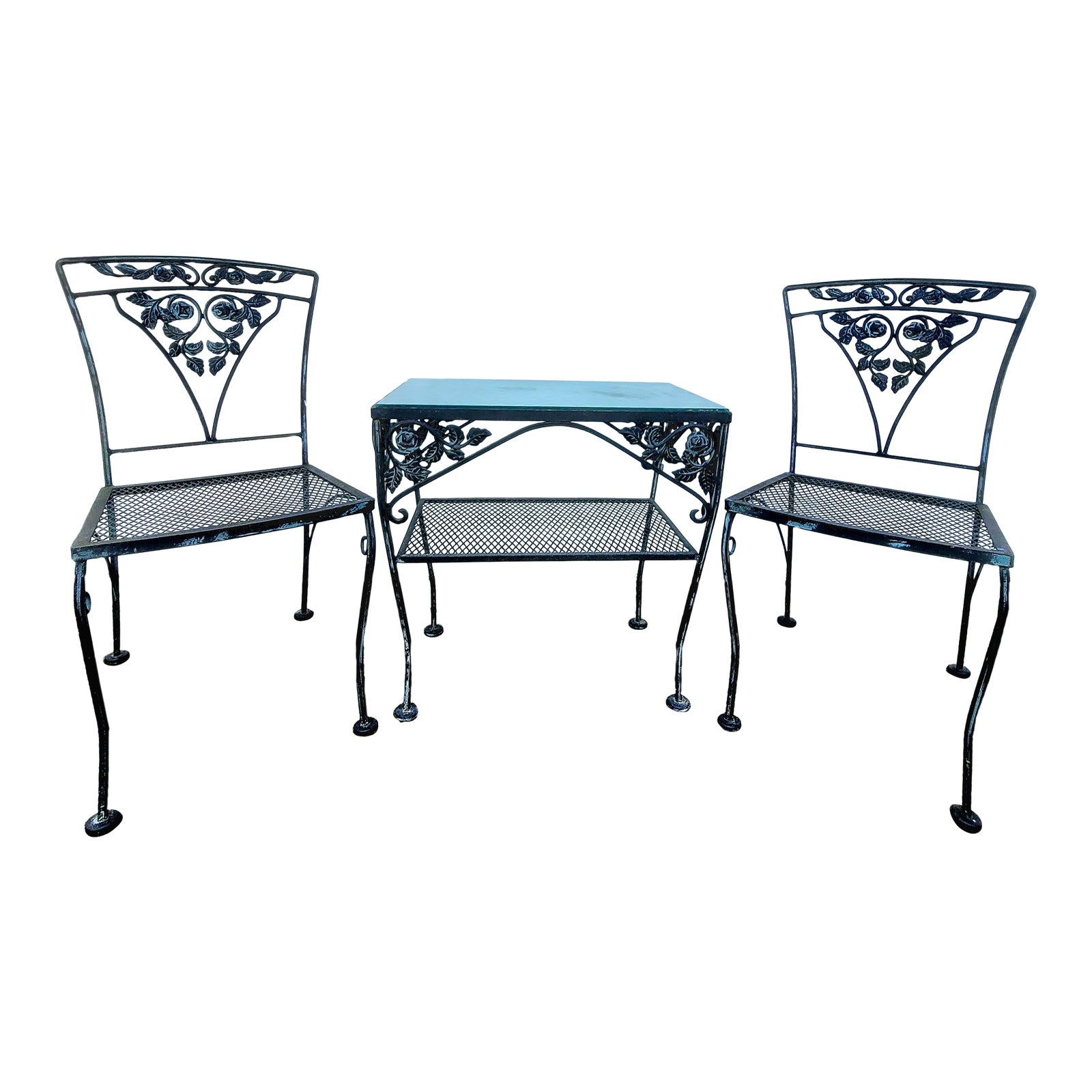 Woodard Orleans WroughtIron Bistro Table and Two Chairs Chairish