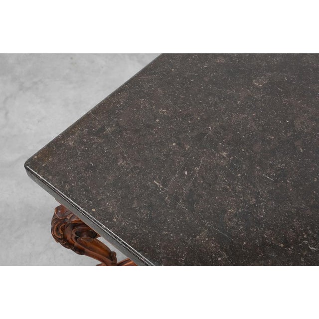 Napoleon III Style Carved Walnut Side Table with Bluestone Top, France, 1900s For Sale - Image 14 of 15