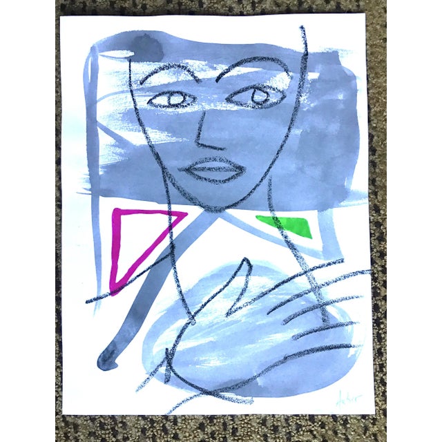 Mid-Century Modern “Face” Contemporary Original Modern Face Mixed-Media Painting on Paper by CL Auker For Sale - Image 3 of 3