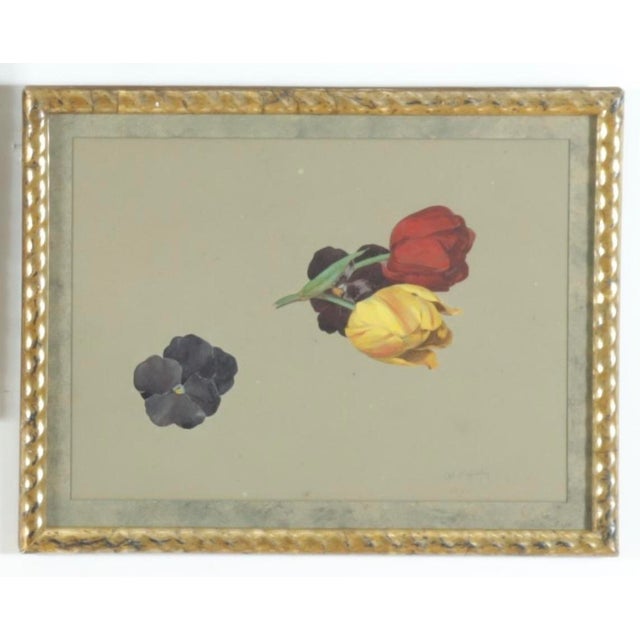 Victorian Antique 19th Century American Floral Botanical Watercolor Study of Tulips and Pansies Signed Copely For Sale - Image 3 of 10
