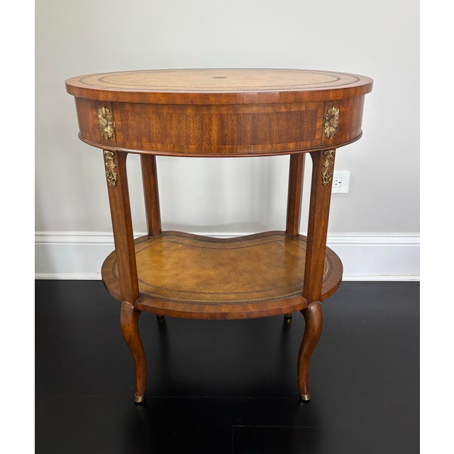 French Maitland Smith Mahogany Leather Top Occasional Table Side Table For Sale - Image 3 of 12