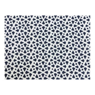 Alex Conroy Mughal Lattice Small Reverse Indigo Navy Blue White Geometric Linen Fabric For Sale