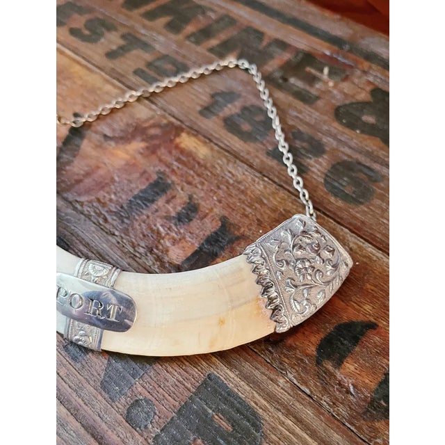 Late 19th Century Antique British Colonial Sterling & Antler Port Decanter Tag For Sale - Image 5 of 7