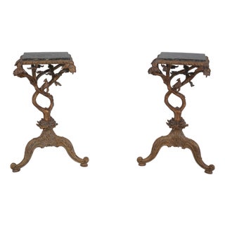 Pair Maitland Smith Faux Branch Form Marble Top Pedestals For Sale