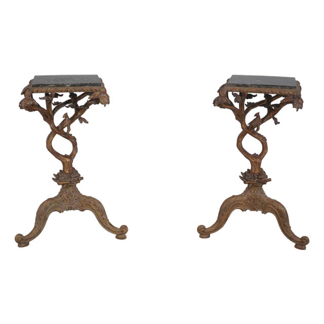 Pair Maitland Smith Faux Branch Form Marble Top Pedestals For Sale