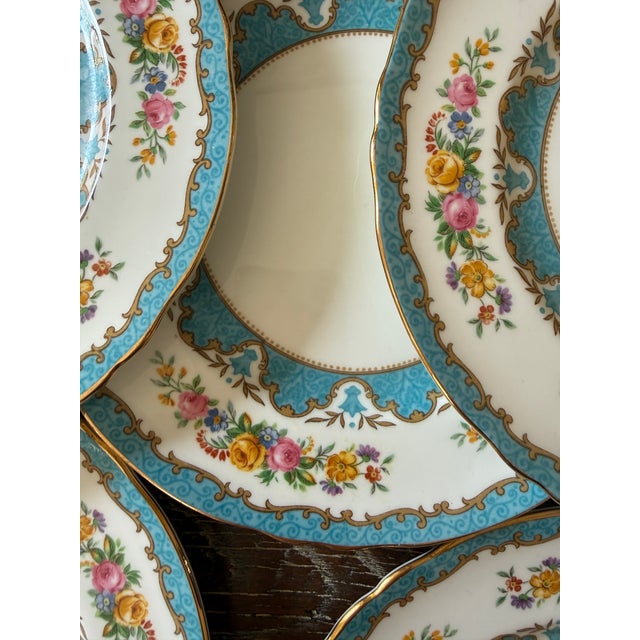 Crown Staffordshire Vintage Crown Staffordshire Lyric Tunis Blue Fine Bone China Plates - Set of 10 For Sale - Image 4 of 12