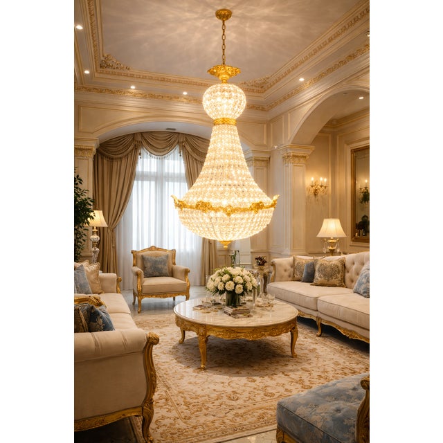 Metal 1970s French Louis XVI Gold Crystal Chandelier - 1 Pc For Sale - Image 7 of 7