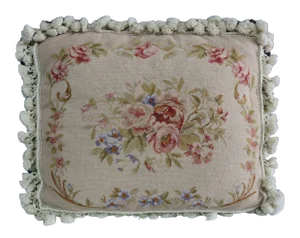 Victorian Style Floral Needlepoint Accent Pillow