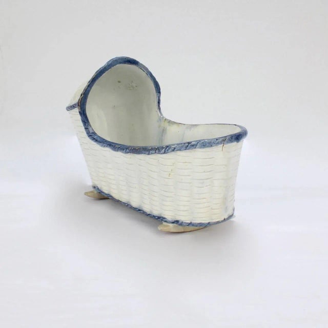 Large Antique English Blue & White Staffordshire or Pearlware Cradle Figurine For Sale In Philadelphia - Image 6 of 11