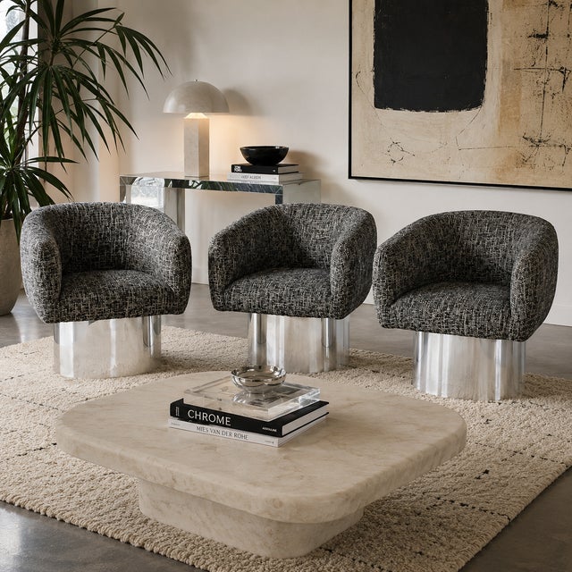 Textile 1970s Leon Rosen for Pace Collection Swivel Tub Chairs - Set of 3 For Sale - Image 7 of 7