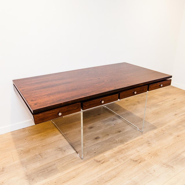 1960s Danish Modern Rosewood & Lucite Executive Desk Attributed to Poul Norreklit for Sigurd Hansen For Sale - Image 12 of 18