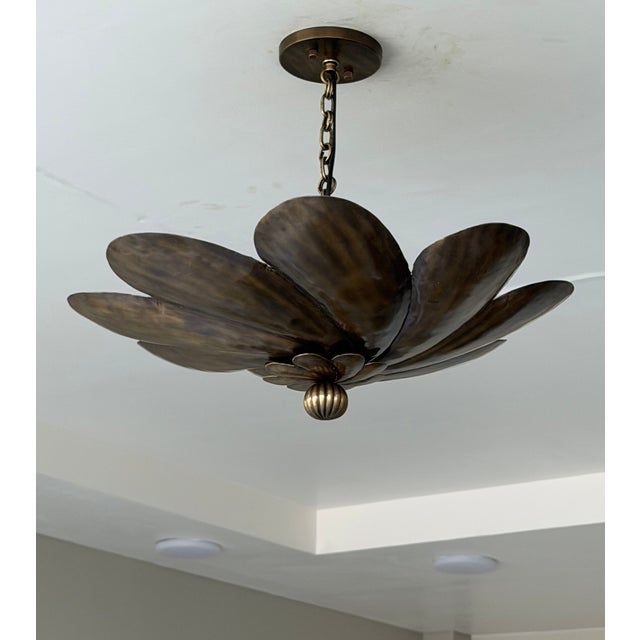 Antique Brass Floral Pendant Light Fixture, Handmade Flower Ceiling Light For Sale - Image 11 of 12