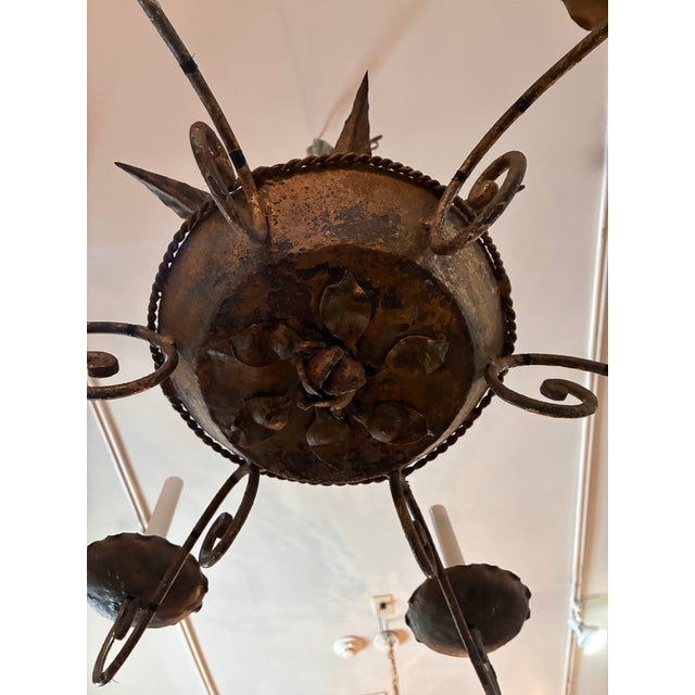 Mid 20th Century Hand Wrought Italian Six Light Tole Chandelier For Sale - Image 4 of 4