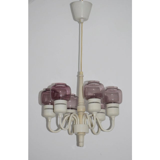 1960s White with Pastel Purple Glass Model T-526 Chandelier by for Markaryd, Sweden, 1964 For Sale - Image 5 of 7