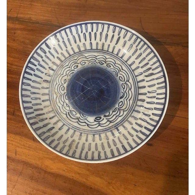 Blue Antique 20th Century Qing Dynasty Blue & White Plate (9..5" Dia.) For Sale - Image 8 of 10
