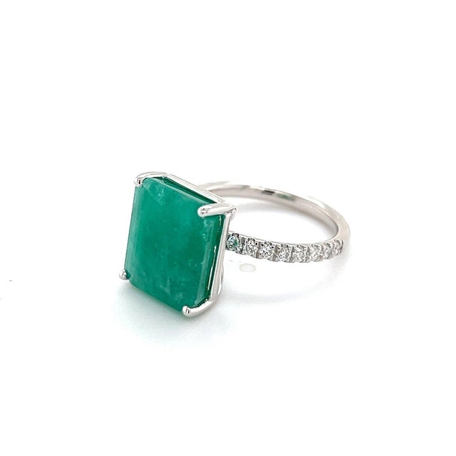 Natural Emerald Diamond Ring Size 6.5 14k White Gold 8.27 TCW Certified For Sale - Image 9 of 12