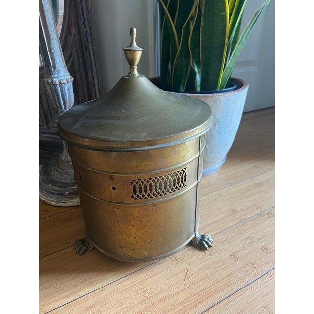 Footed Pierced Brass Coal Scuttle Bucket For Sale In Atlanta - Image 6 of 7
