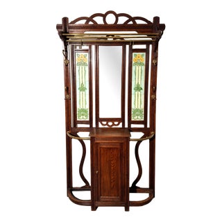 Antique Art Nouveau Hall Stand with Mirror For Sale